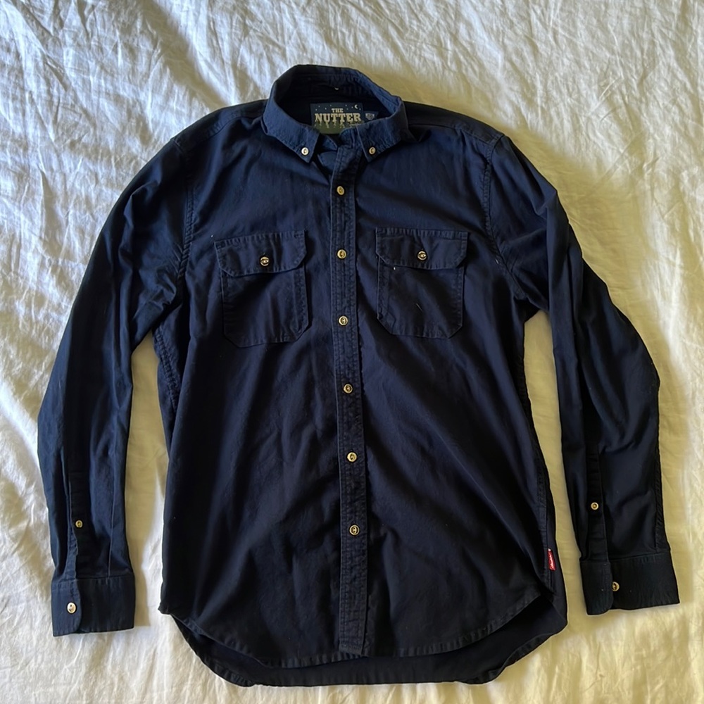 Chubbies The Nutter long sleeve button down navy blue shirt size M mens